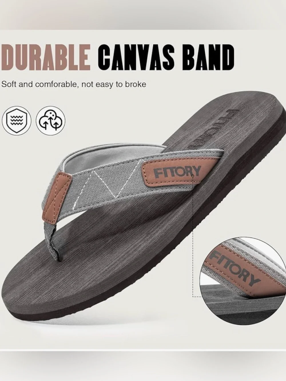 Fitory Men's Gray Tan Flip Flop Sandals NWOT Size Men 8 / Women 10 Arch Cushion